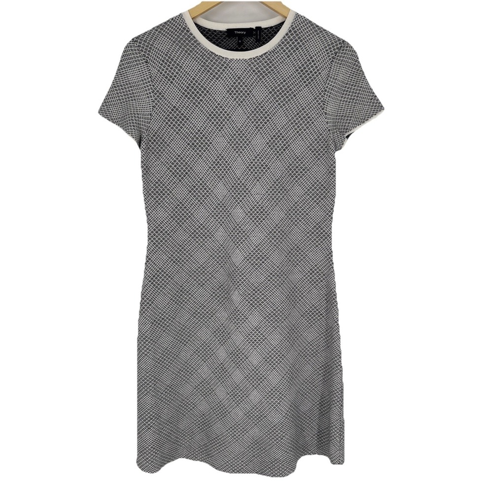 Theory Womens Branteen Abstract Plaid Knit Dress Size‎ M Stretch Black White
